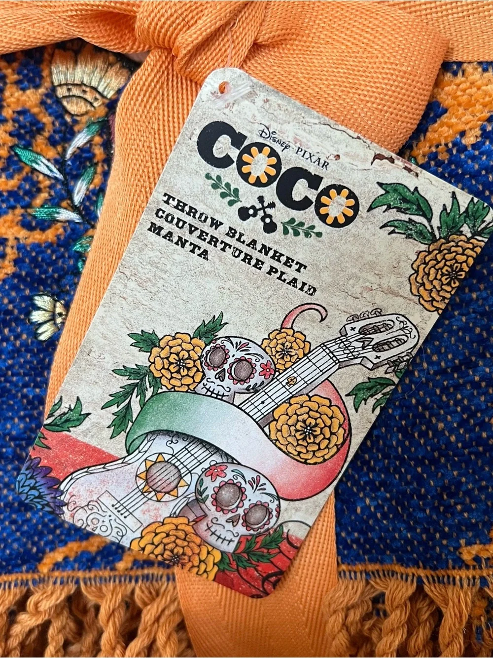 Disney Pixar Coco Marigold Miguel Throw Blanket Navy And Orange